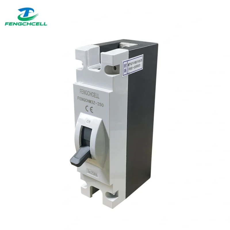 FENGCHCELL 250A DC megszakító MCCB (FENGHCM3Z-250 modell), 2-pólusú, szürke BE/KI kapcsoló, EU készlet.