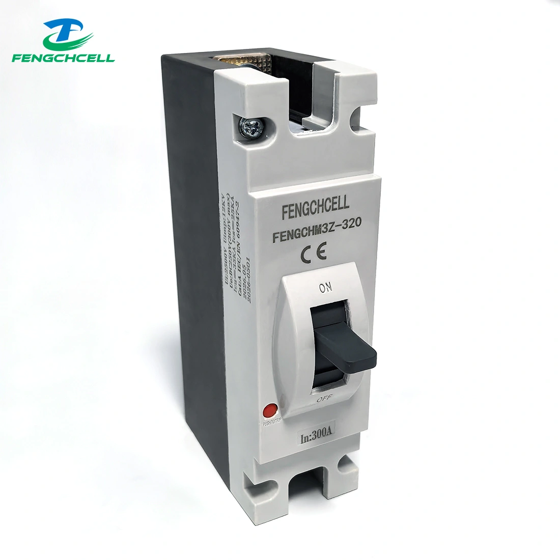 FENGCHCELL 300A DC MCCB Battery Box Breaker (FENGCHI3Z-320), 2-pole, CE marked, ON switch.