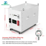 51.2V 628Ah LiFePO4 DIY Battery Box with JK V19 300A BMS shown with handles, ports, and M12 lifting ring.