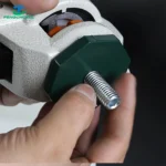 A hand holds a bolt near a FENGHCELL power tool, assembling Battery Box Wheels, 500kg load, EU stock.