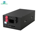 Empty LiFePO4 Battery Box 48V 16S A3 Horizontal for 280-320Ah cells, with red and black terminals and display.
