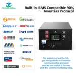 DIY Battery Box Kit 200A BMS 48V 16S A3 Horizontal | JK V19 shown with compatible inverter brands.