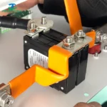 Fengchcell 220A DC Circuit Breaker MCCB, 2-Pole Battery Isolator, shown wired with orange busbars.