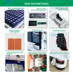 The Fench Energy 32kWh LiFePO4 Battery 51.2V 628Ah shown with BMS touchscreen, safety and smart features.